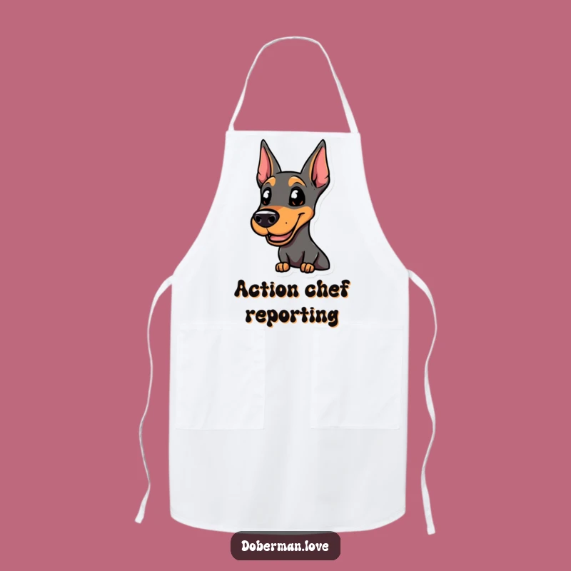 Funny Smiling Doberman Apron, Alert & Ready Chef Dog - Kitchen Guardian