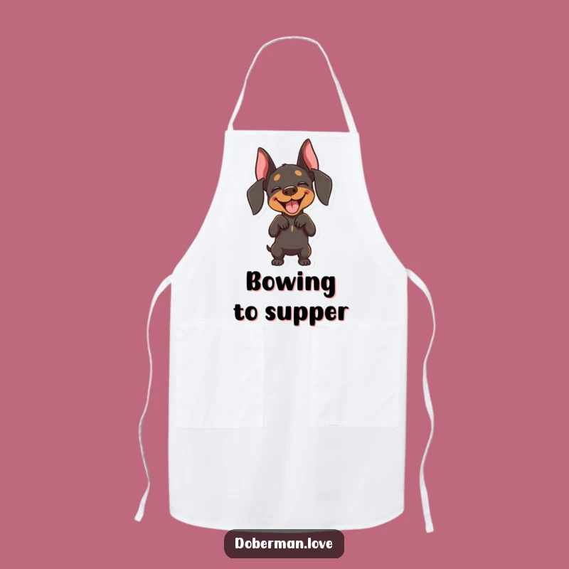 Funny Joyful Doberman Bow Apron: Cook with Playful Dog Charm!