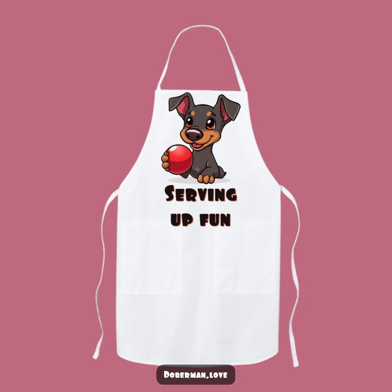 Funny Doberman Ball Fetch Apron: Playful Chef Gear for Dog Lovers