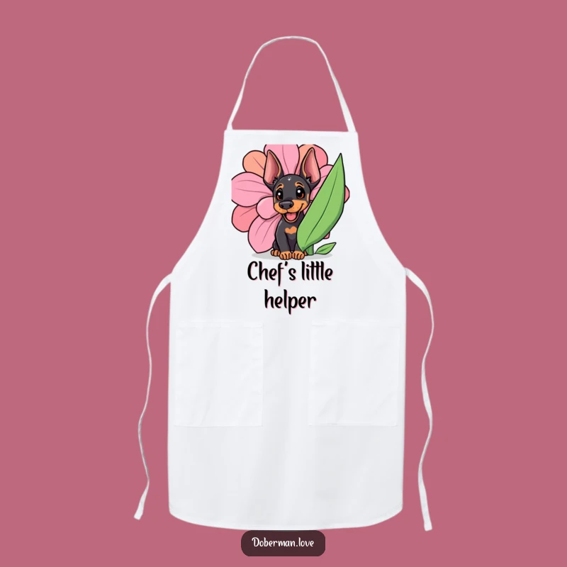 Funny Doberman Cub Apron: Kitchen Fun with a Puppy Flower Surprise!