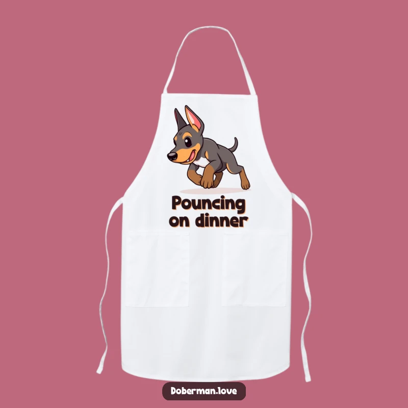 Funny Doberman Puppy Apron: Kitchen Pouncer, Whimsical Funny Gift