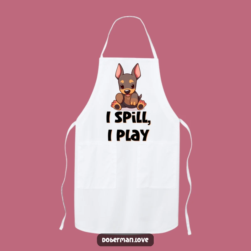 Funny Kawaii Doberman Apron: Oversized Paws Playing, Kitchen Humor Gift