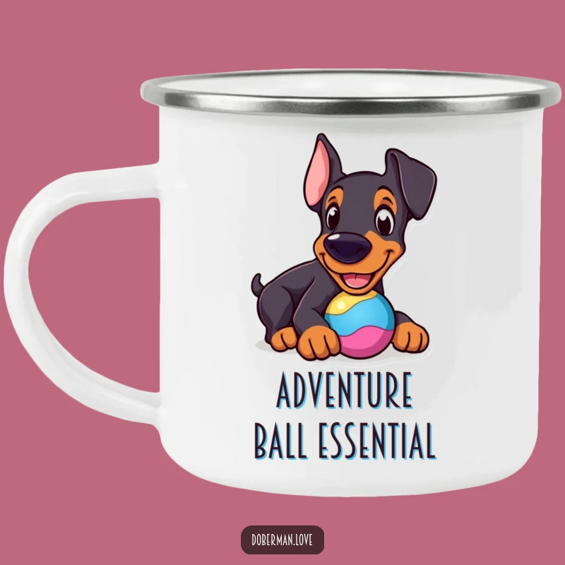 Funny Cheerful Doberman Toy Camping Mug: Outdoor Play Gift