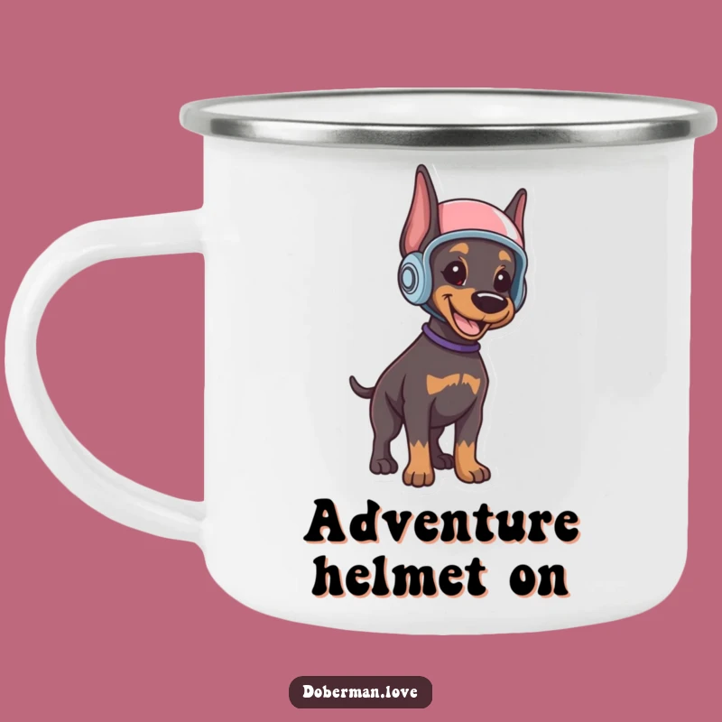 Funny Doberman Puppy Camping Mug: Trail Ready Hero, Rugged Funny Gift