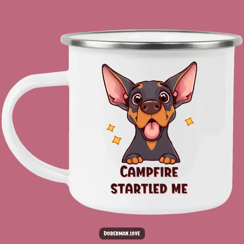 Funny Doberman Camping Mug: Echo Surprise Adventures and Hot Drinks!