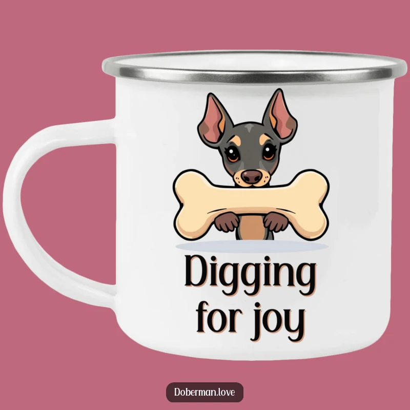 Funny Kawaii Doberman Camping Mug: Bone Peeker, Outdoor Fun, Durable & Hilarious