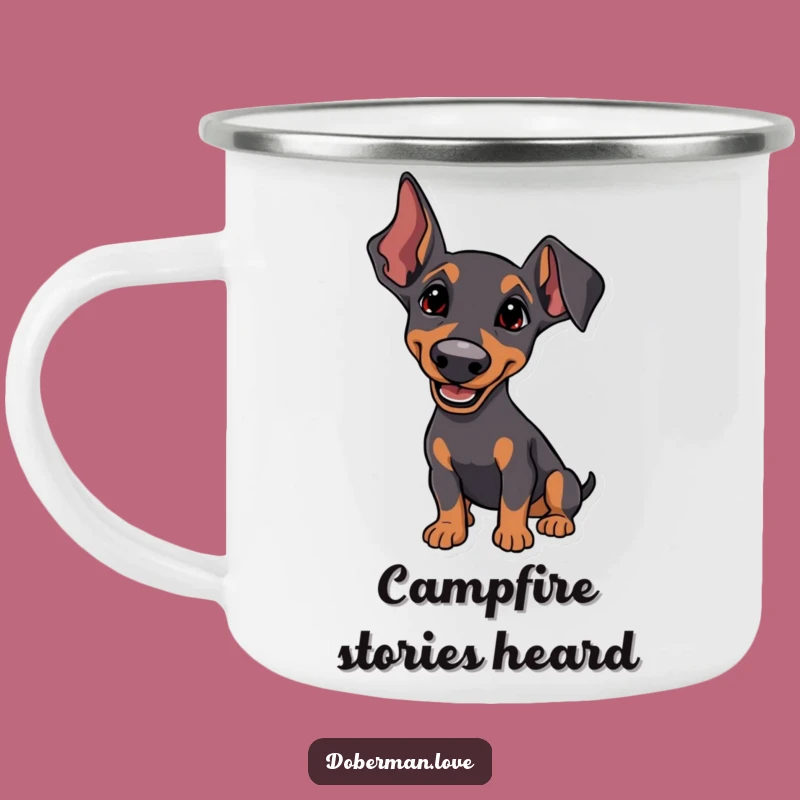 Funny Attentive Doberman Camping Mug: Focused Adventures, Perfect Funny Gift