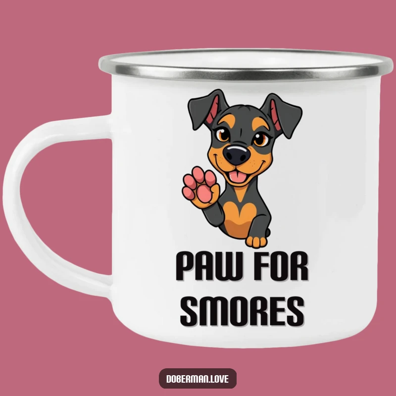 Funny Doberman Camping Mug: Mischievous Paw Adventures and Hot Drinks!