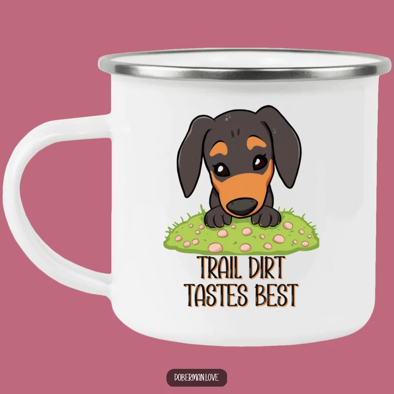 Funny Doberman Digging Moss Camping Mug: Outdoorsy Dog Lover Gift