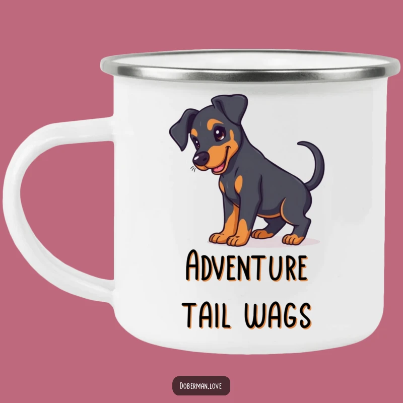 Funny Doberman Puppy Enamel Camping Mug Floppy Ears Adventure Buddy