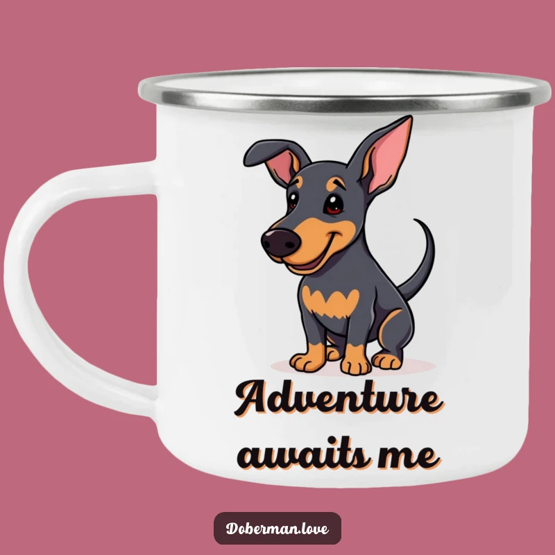 Funny Enthusiastic Doberman Camping Mug: Happy Trails, Perfect Funny Gift