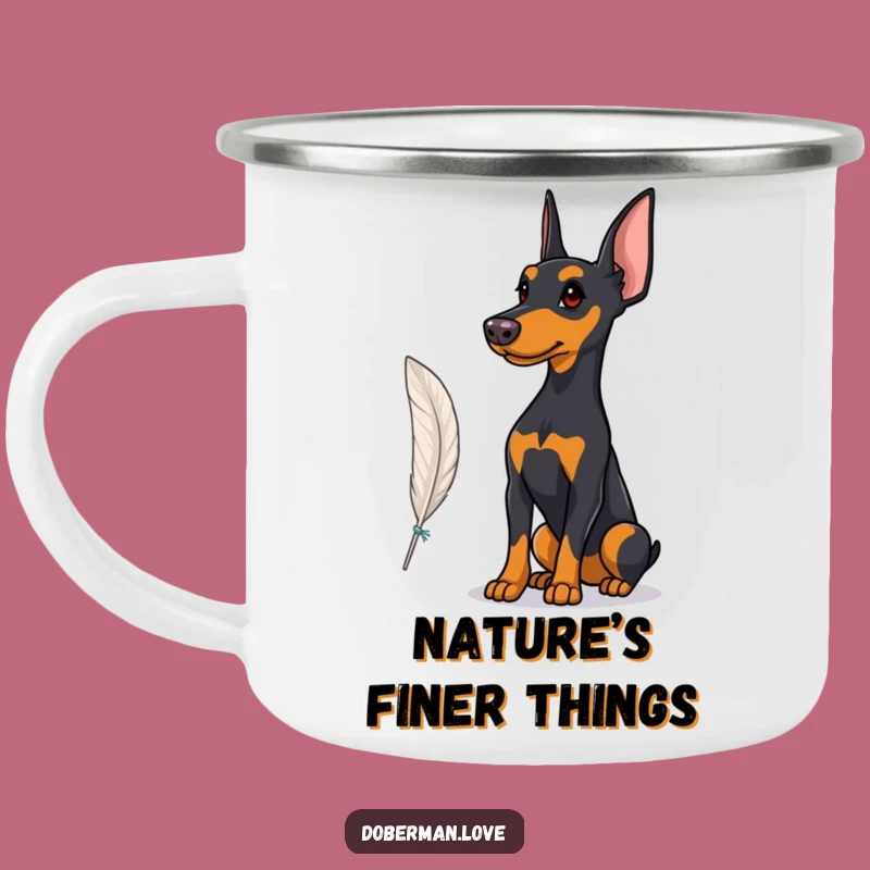 Funny Proud Doberman Feather Camping Mug: Majestic Outdoors, Perfect Funny Gift
