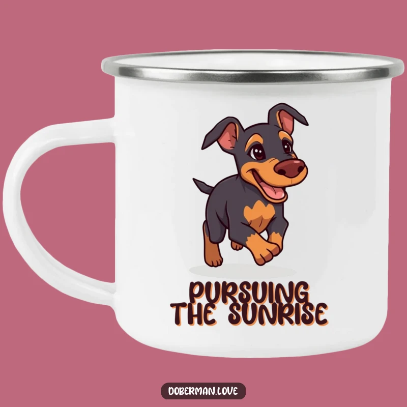 Funny Doberman Camping Mug: Determined Chase for Outdoor Go-Getters