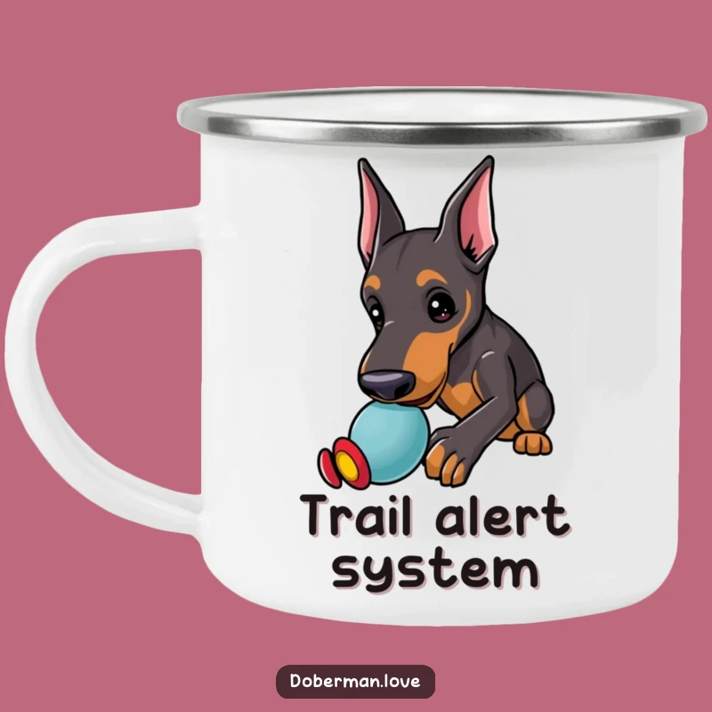 Funny Kawaii Doberman Camping Mug: Playful Nudge, Adventure Fun Gift