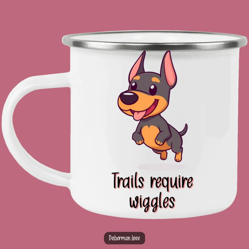 Funny Chubby Doberman Camping Mug: Wobbly Trot Adventures and Hot Drinks!