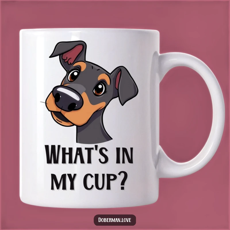 Funny Curious Doberman Head Tilt Mug: What's That? Perfect Funny Gift