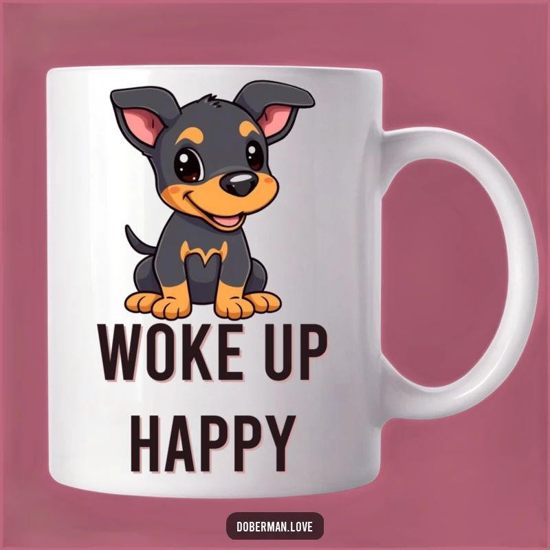 Funny Kawaii Doberman Puppy Mug: Joyful Alert Dog Gift!