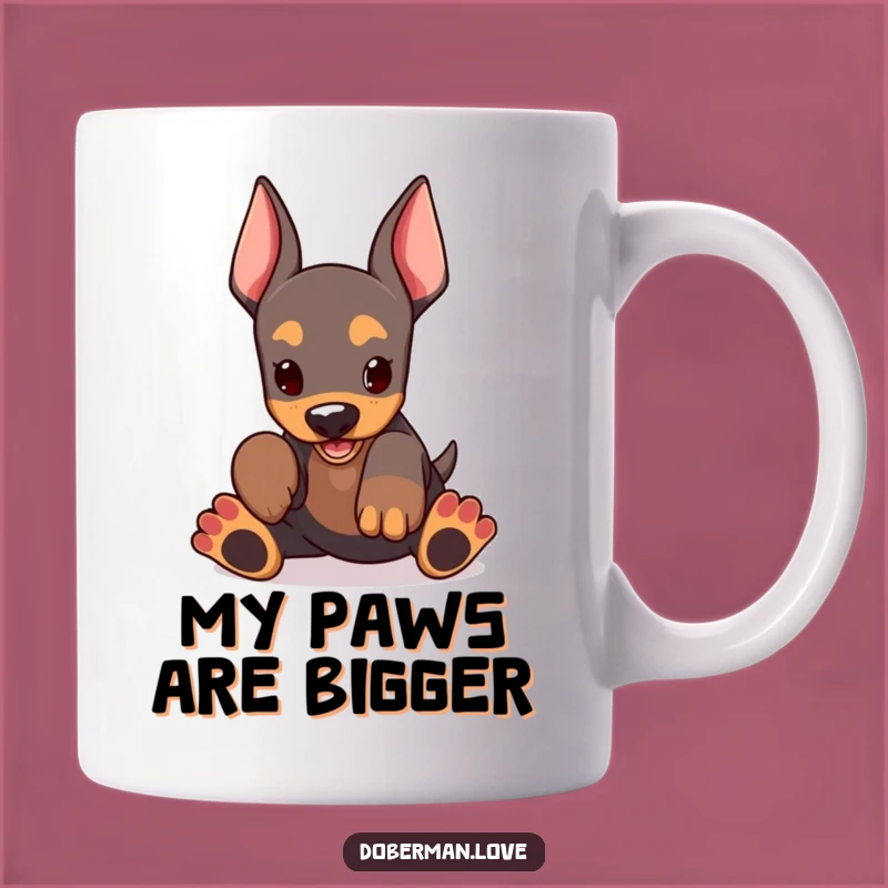 Funny Kawaii Doberman Puppy Mug: Oversized Paws Playing, Perfect Funny Gift