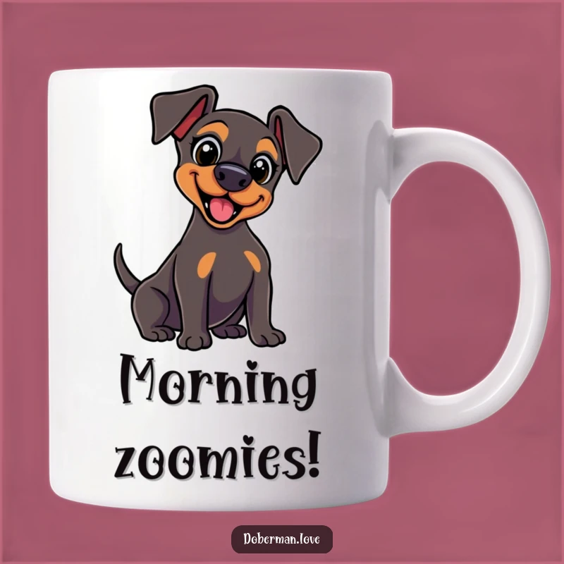 Funny Kawaii Doberman Tail Wag Mug: Energetic & Excited Gift for Dog Lovers