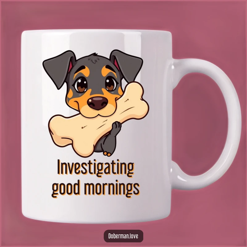 Funny Curious Kawaii Doberman Bone Mug - Adorable Dog Gift