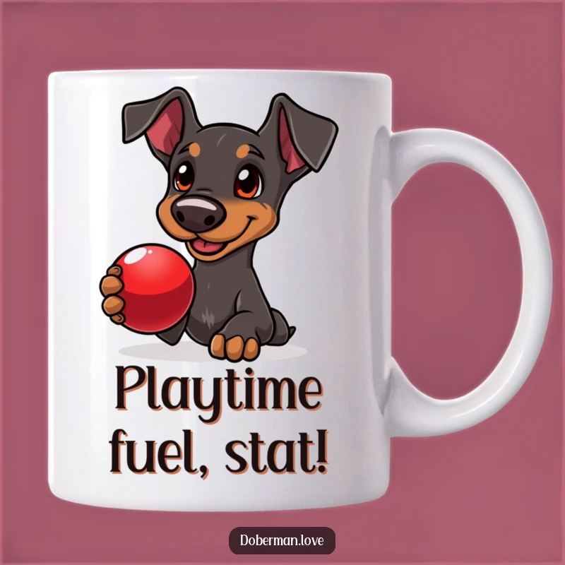 Funny Doberman Ball Fetch Mug: Adorable Dog Lover Gift for Cuddly Companions