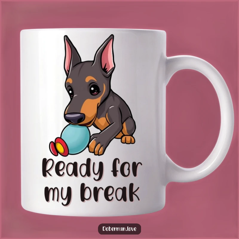 Funny Kawaii Doberman Play Mug: Nudging Toy, Alert Ears, Perfect Funny Gift