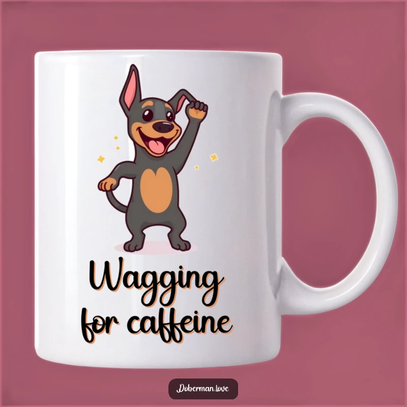 Funny Happy Doberman Tail Wag Mug: Excited Dog Lover Gift