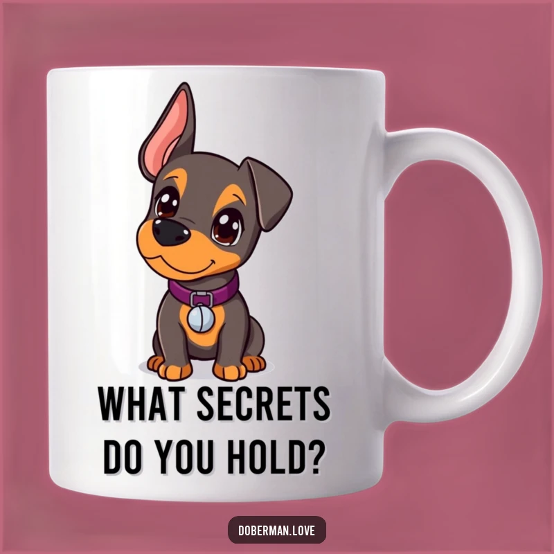 Funny Kawaii Doberman Curiosity Mug: Bell Collar, Perfect Funny Gift