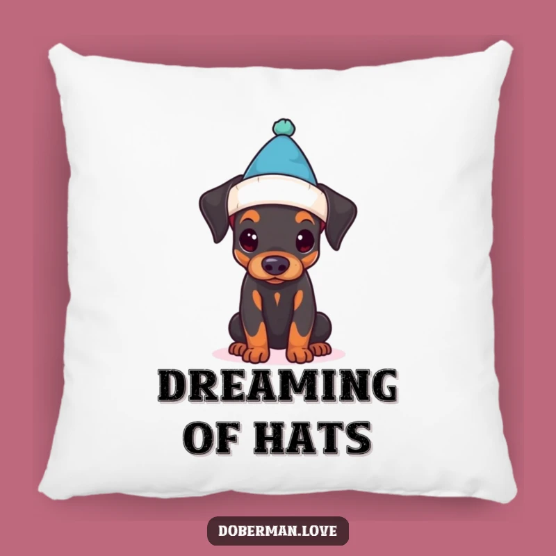 Funny Doberman Puppy Pillow: Cozy Comfort with Tiny Hat Cuteness!