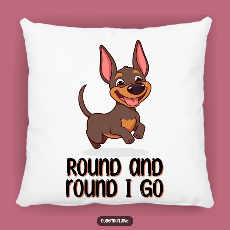 Funny Doberman Tail Chase Pillow: Comfy & Hilarious Dog Accent
