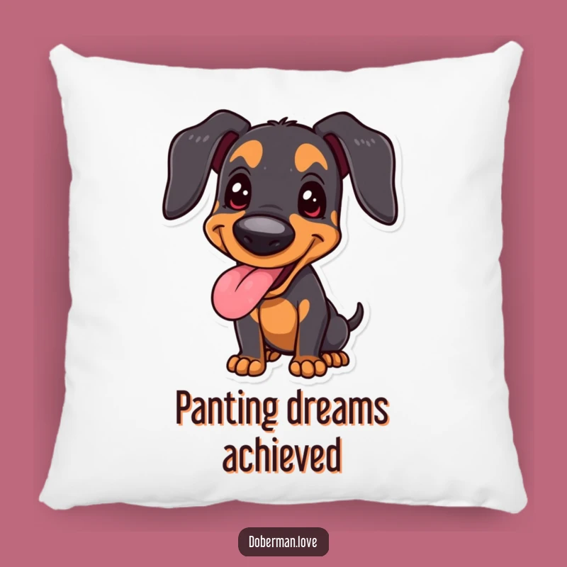 Funny Joyful Doberman Pillow, Happy Panting Dog, Proud Stance - Cozy Happiness