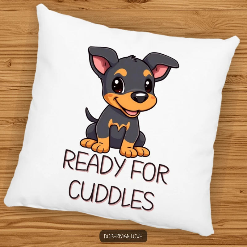 Funny Kawaii Doberman Puppy Pillow: A Doberman puppy with alert ears and a wagging tail, a soft and funny gift.