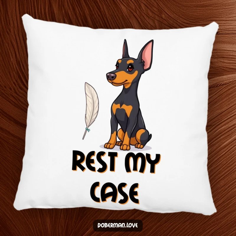 Funny Pillow with a Doberman in a proud stance, observing a fluttering feather, perfect for adding sophisticated and cozy accents.