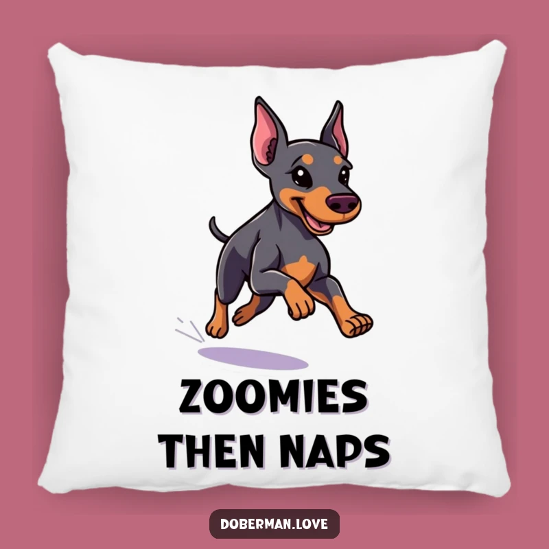Funny Little Doberman Pillow, Running Fast, Sleek Coat - Cozy Speed