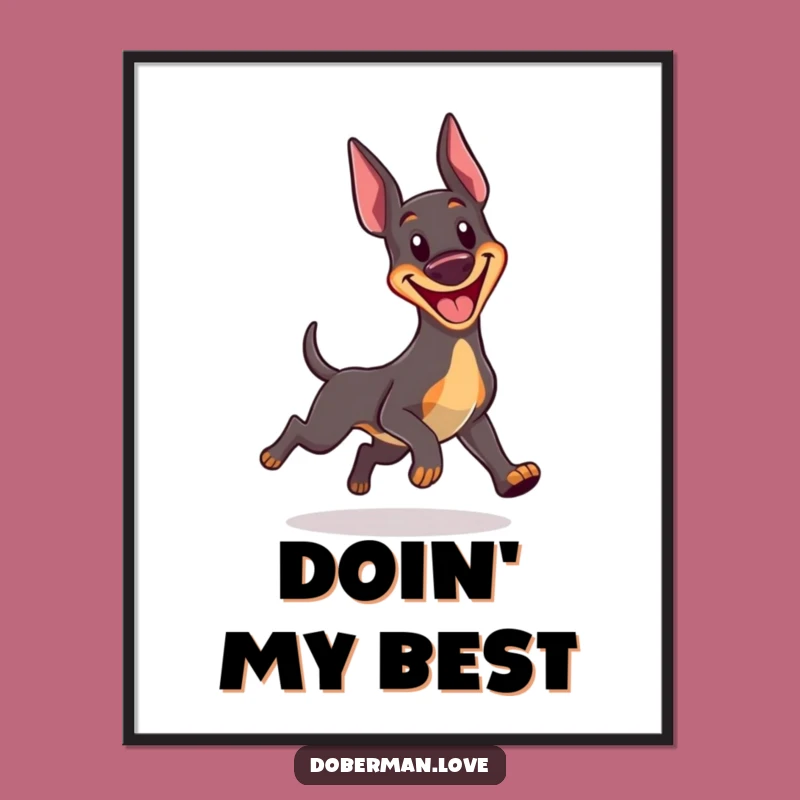Funny Kawaii Doberman Digital Print: Joyful Grin, Tail Chase Art, Instant Hilarious Decor