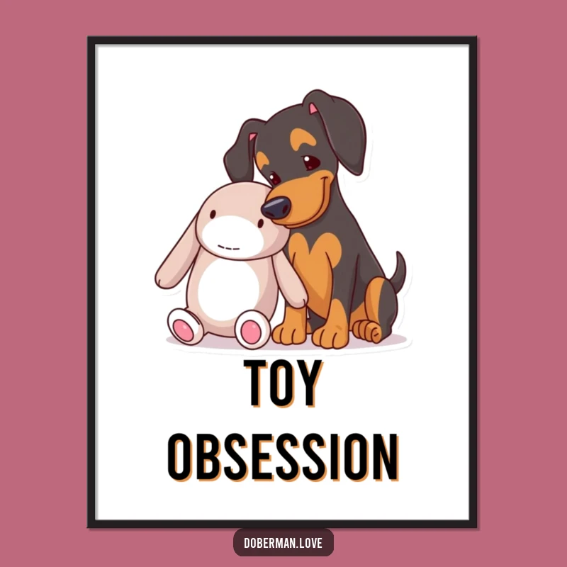 Funny Doberman Digital Art: Humorous Playful Dog Nudging Toy for Instant Decor
