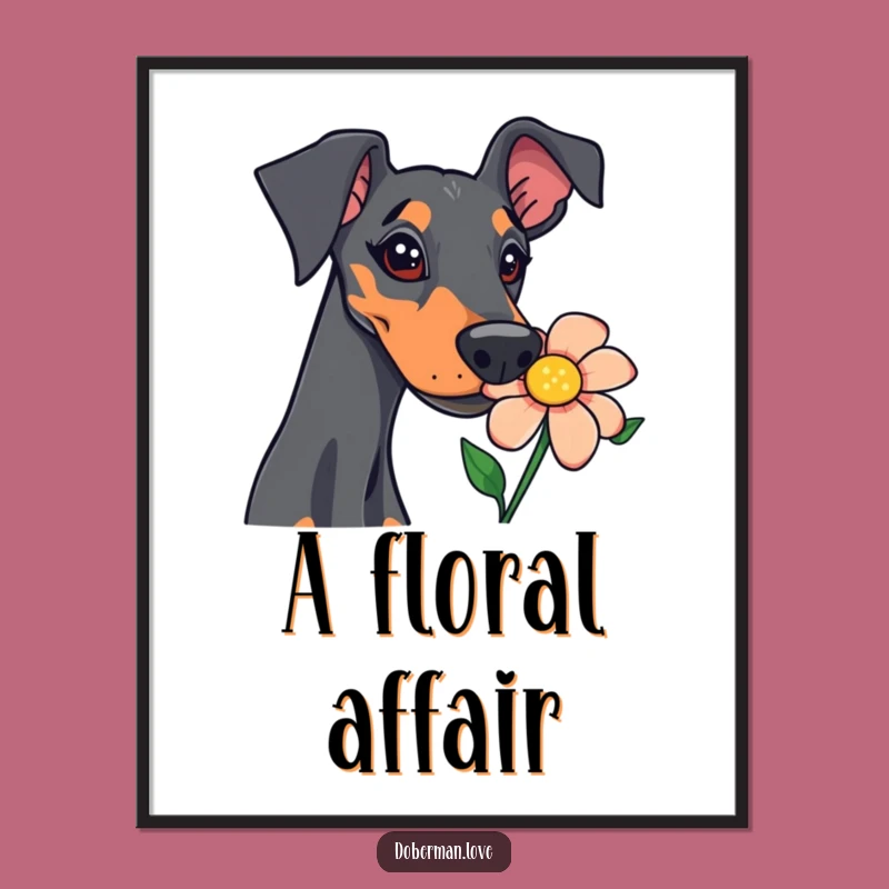 Funny Doberman Sniffing Flower Digital Art: Instant Whimsy for Your Walls