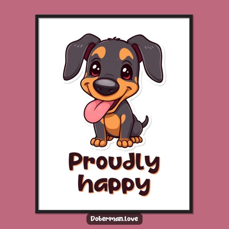 Funny Joyful Doberman Digital Art, Happy Panting Dog, Proud Stance - Instant Joy