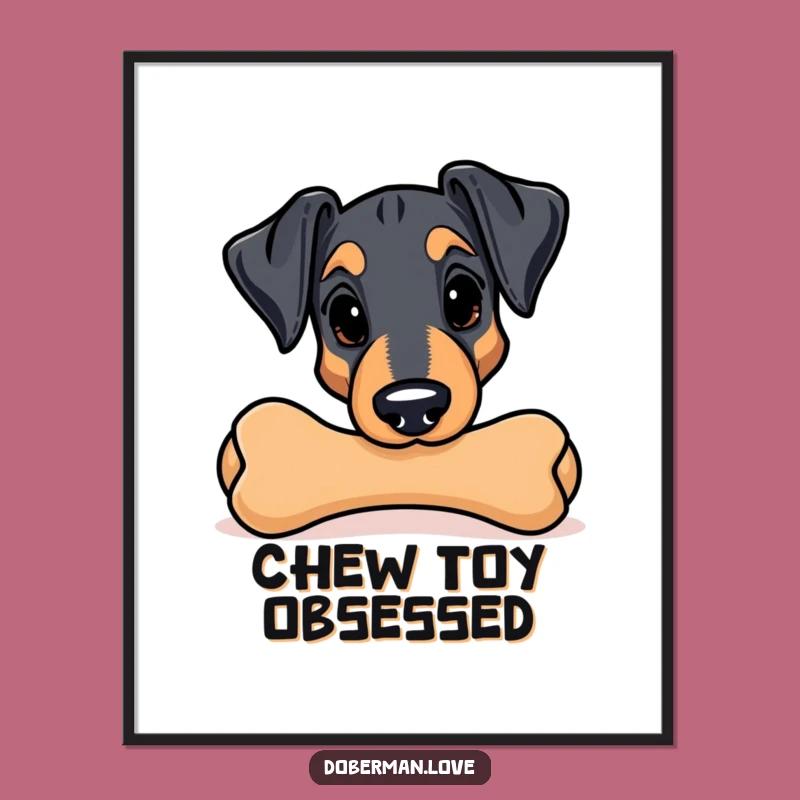 Funny Kawaii Doberman Chew Toy Digital Art Print - Instant Hilarious Decor