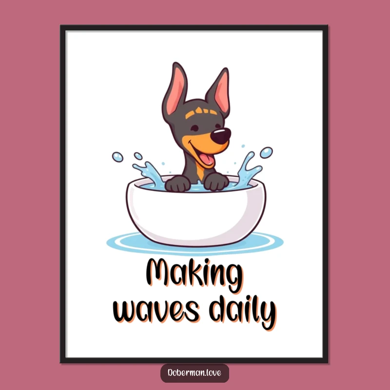 Funny Kawaii Doberman Splash Digital Art - Instant Dog Download