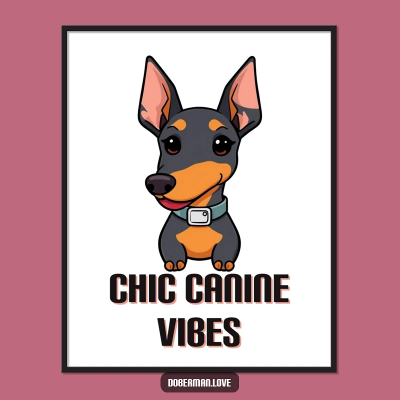 Funny Kawaii Doberman Stylish Collar Digital Art Print - Instant Hilarious Decor