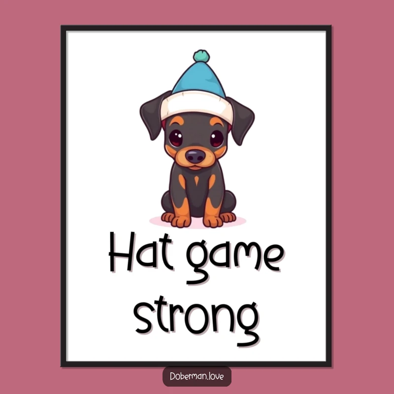 Funny Doberman Puppy Digital Art: Tiny Hat Cuteness for Your Walls!