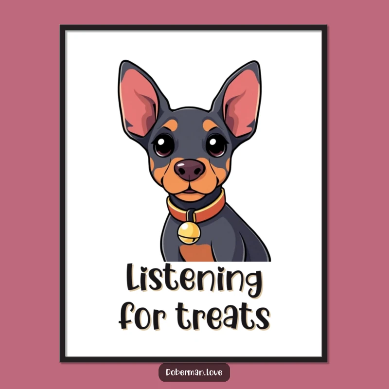 Funny Kawaii Doberman Bell Digital Print: Instant Curious Pup Decor