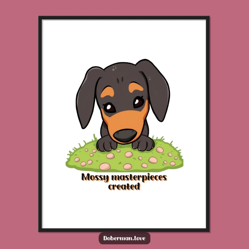 Funny Doberman Digging Moss Digital Print: Energetic Dog Art, Instant Gift
