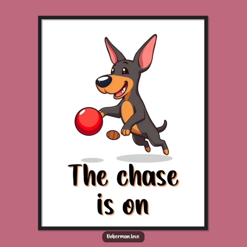 Funny Doberman Digital Art: Playful Leaping Dog Action Print