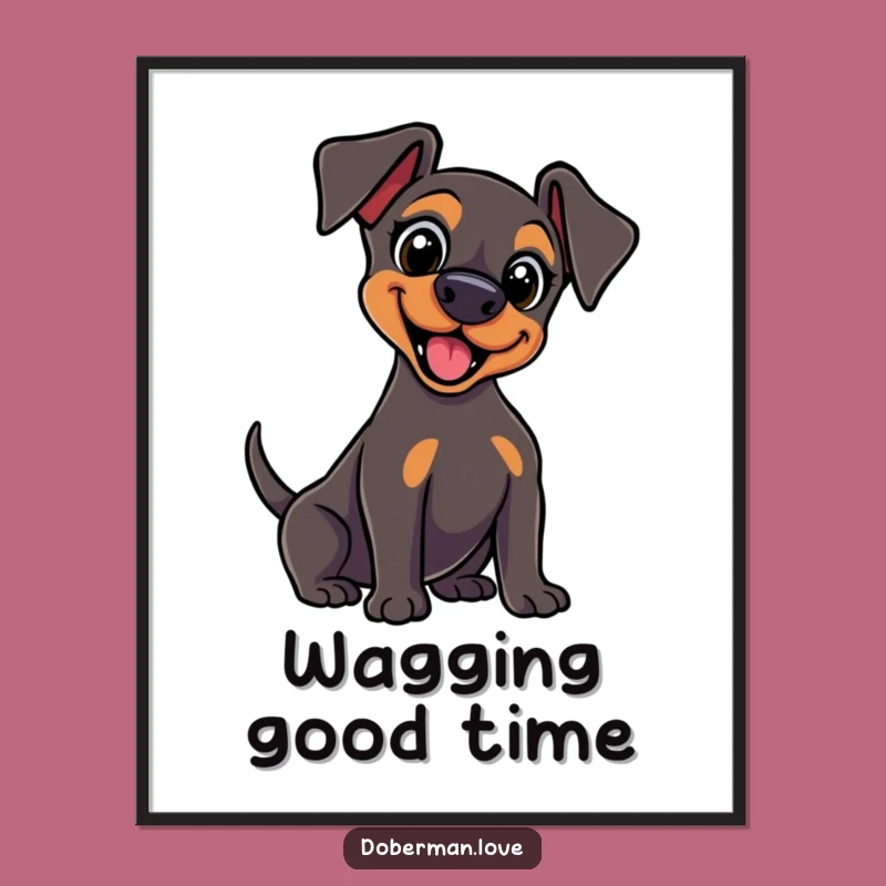 Funny Kawaii Doberman Tail Wag Digital Art: Instant Energetic Decor