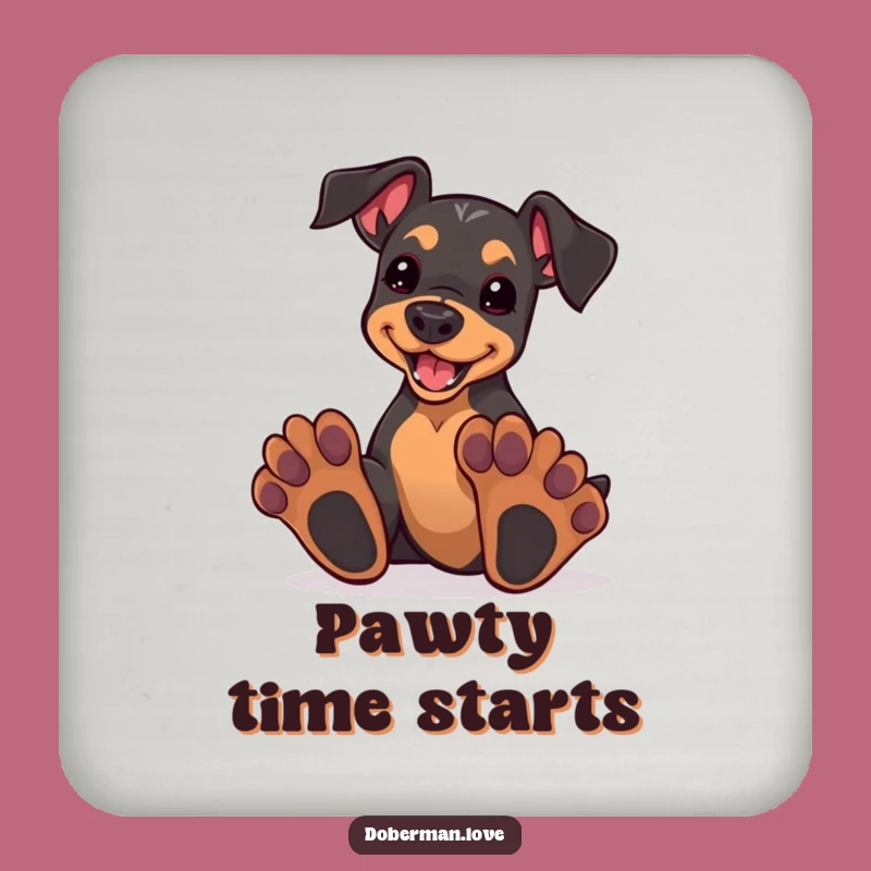 Funny Doberman Puppy Coaster - Oversized Paws Play Drink Gift