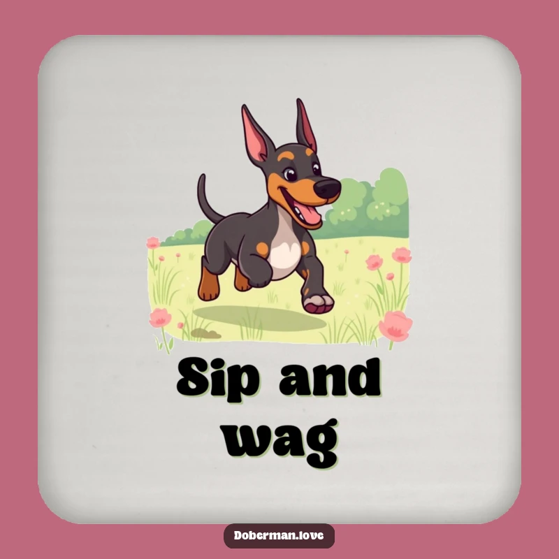 Funny Giggling Doberman Field Run Coaster: Protect Surfaces with Dog Joy Gift