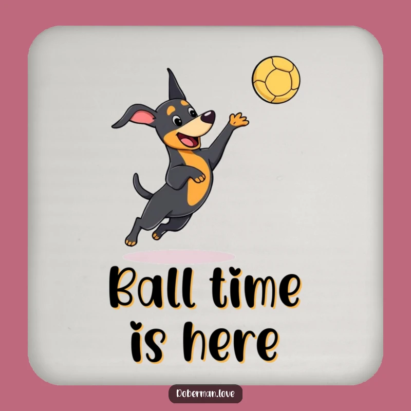 Funny Kawaii Doberman Coaster, Playful Leaping Dog, Catching Ball - Cute Drink Accessory