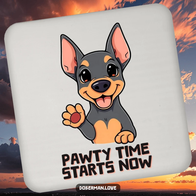 Funny Kawaii Doberman coasters featuring a cute dog's paw, protecting furniture with adorable style.